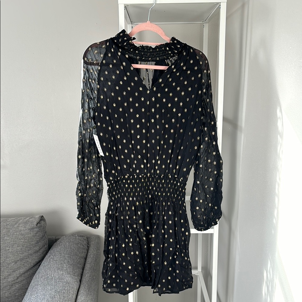 Velvet by Graham & Spencer Black and Gold Dress with Long Sleeves and V-Neck